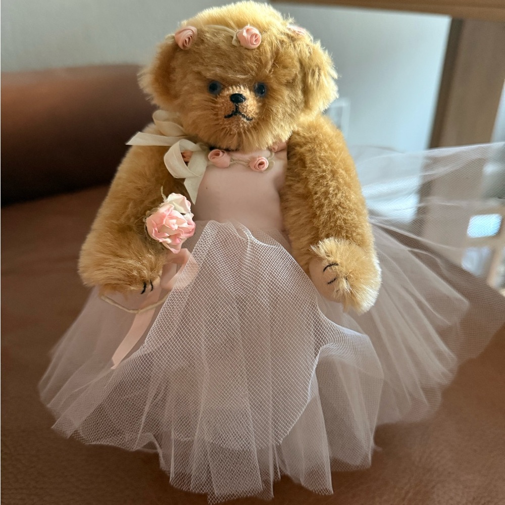 Adorable Brown Teddy Bear in Pink Dress